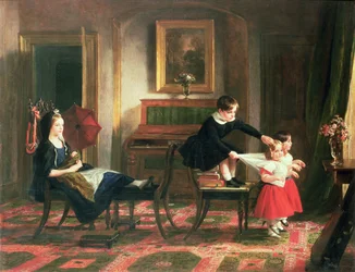 Crianças, tocando, em, treinador, e, cavalos, 19o século